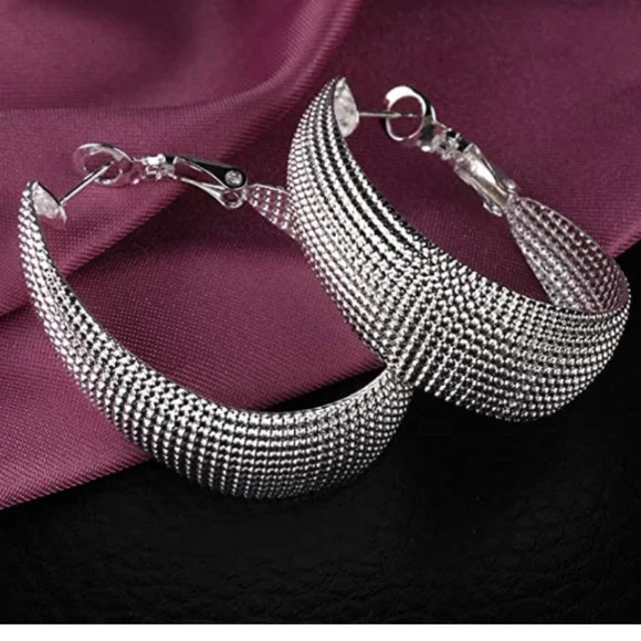 925 Sterling Silver Fashion Classic Big Hoop Drop Dangle Earrings Jewelry Gift - Picture 4 of 5